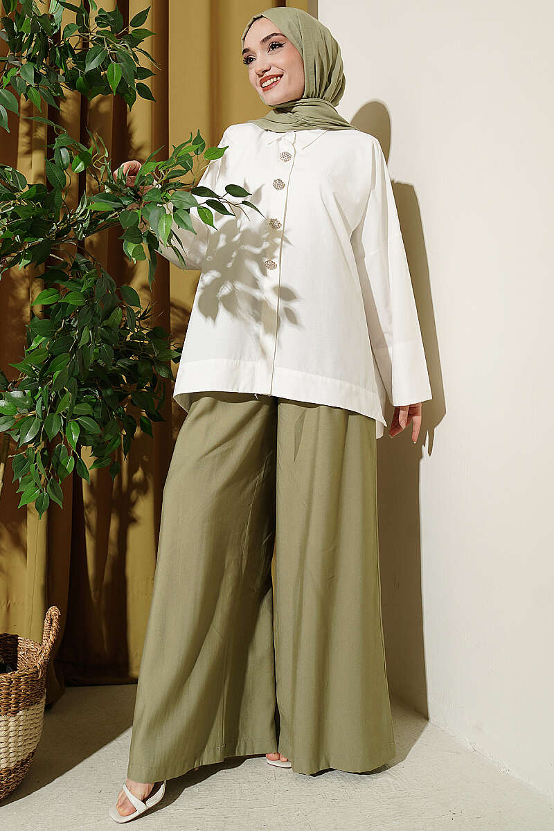 Taş Düğmeli Oversize Gömlek