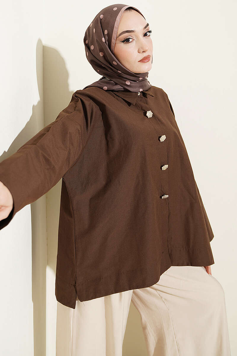 Taş Düğmeli Oversize Gömlek