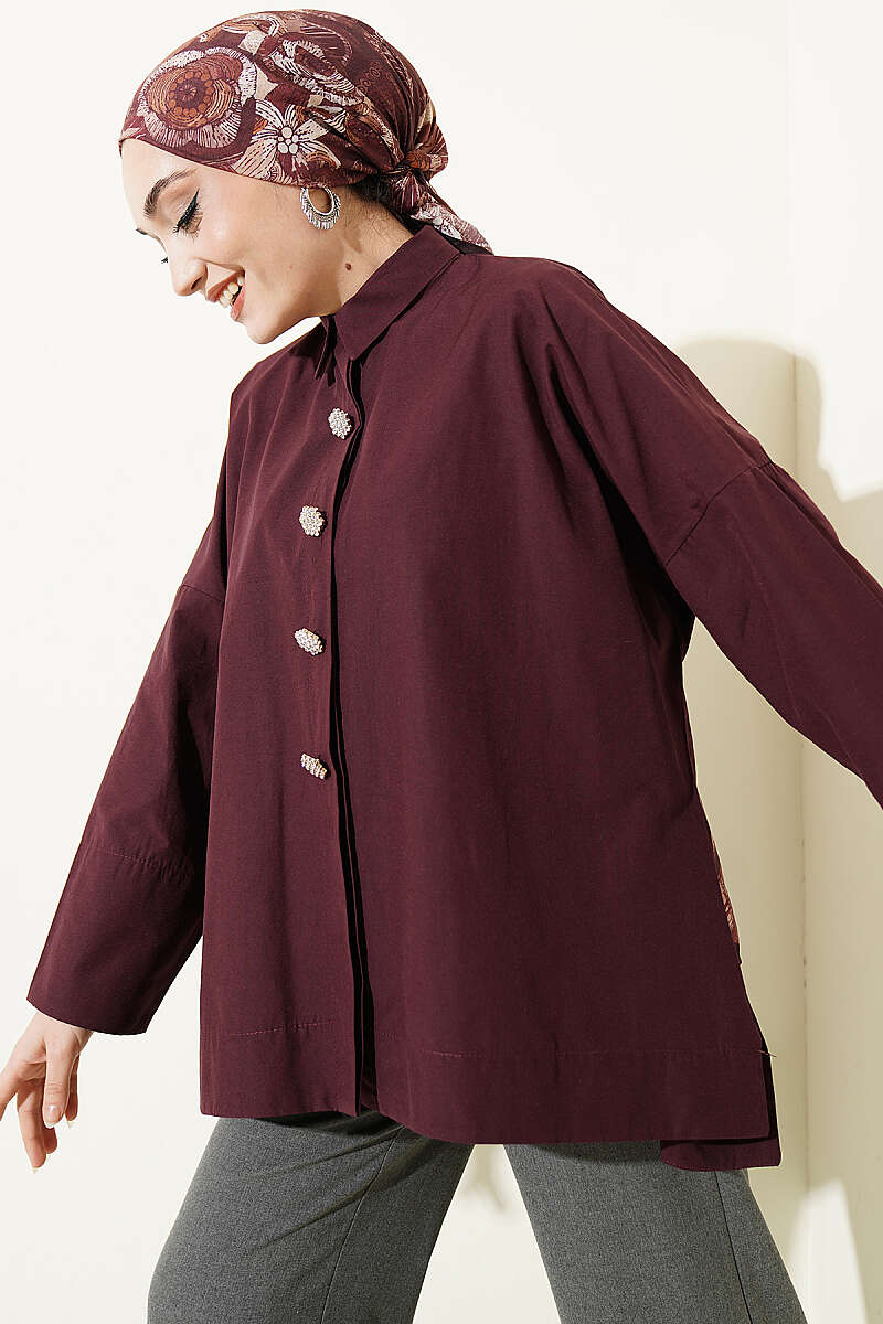Taş Düğmeli Oversize Gömlek