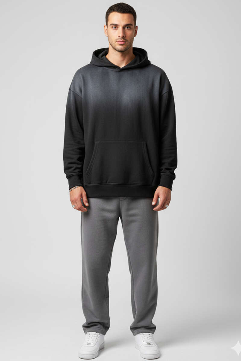 Taşlama Kapüşonlu Erkek Sweatshirt
