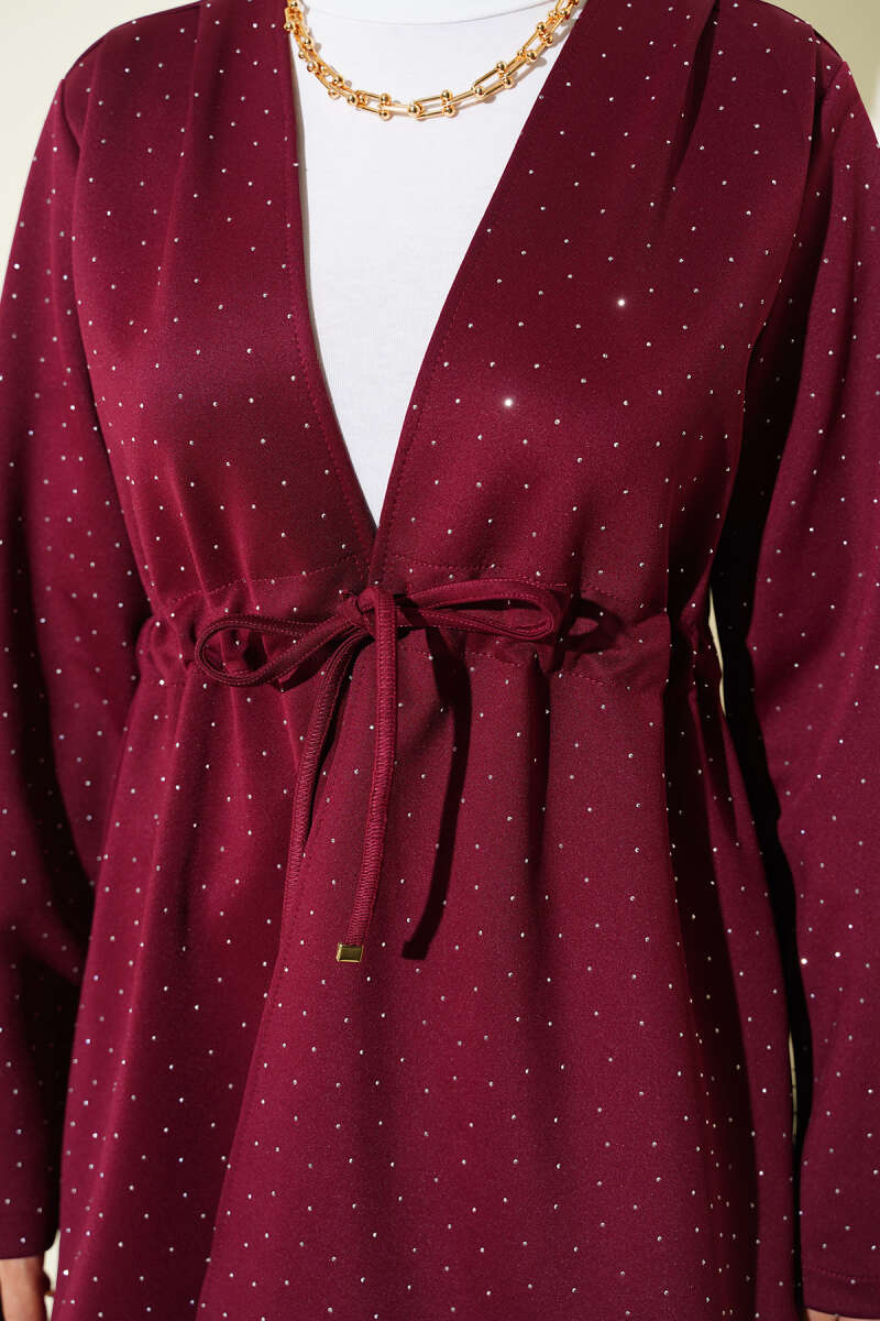 Taşlı Bel Tünelli Scuba Kimono
