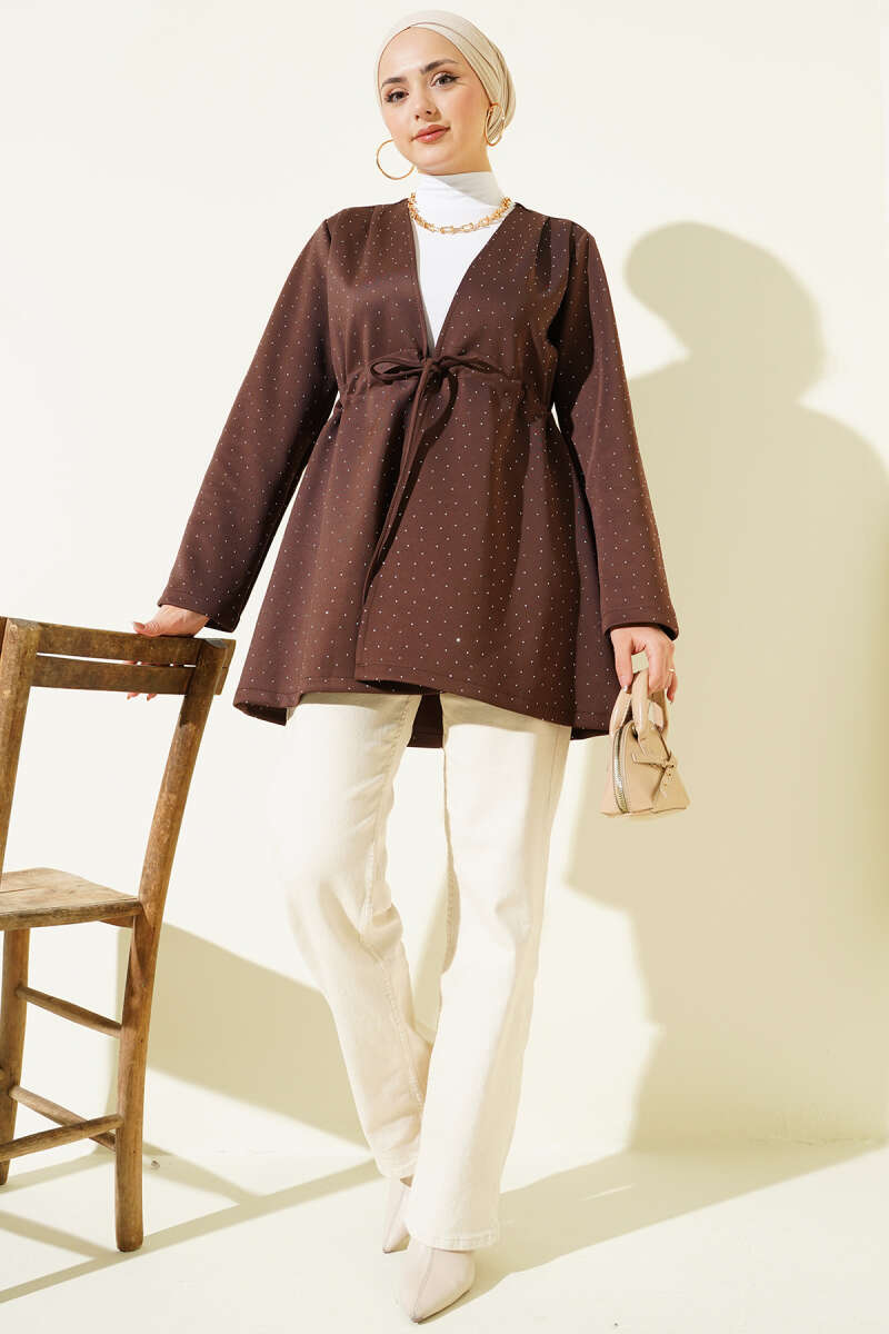 Taşlı Bel Tünelli Scuba Kimono