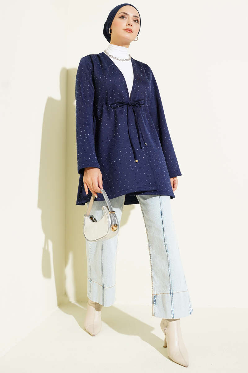 Taşlı Bel Tünelli Scuba Kimono