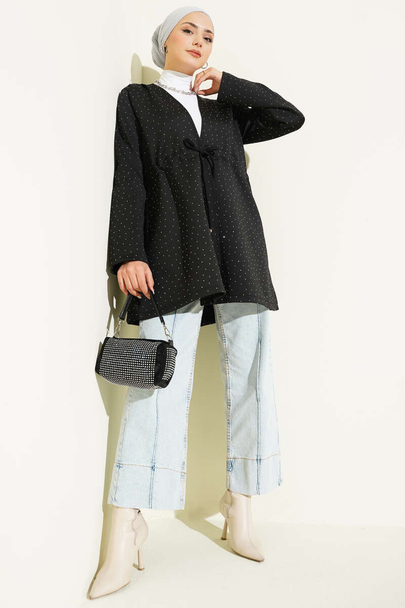 Taşlı Bel Tünelli Scuba Kimono