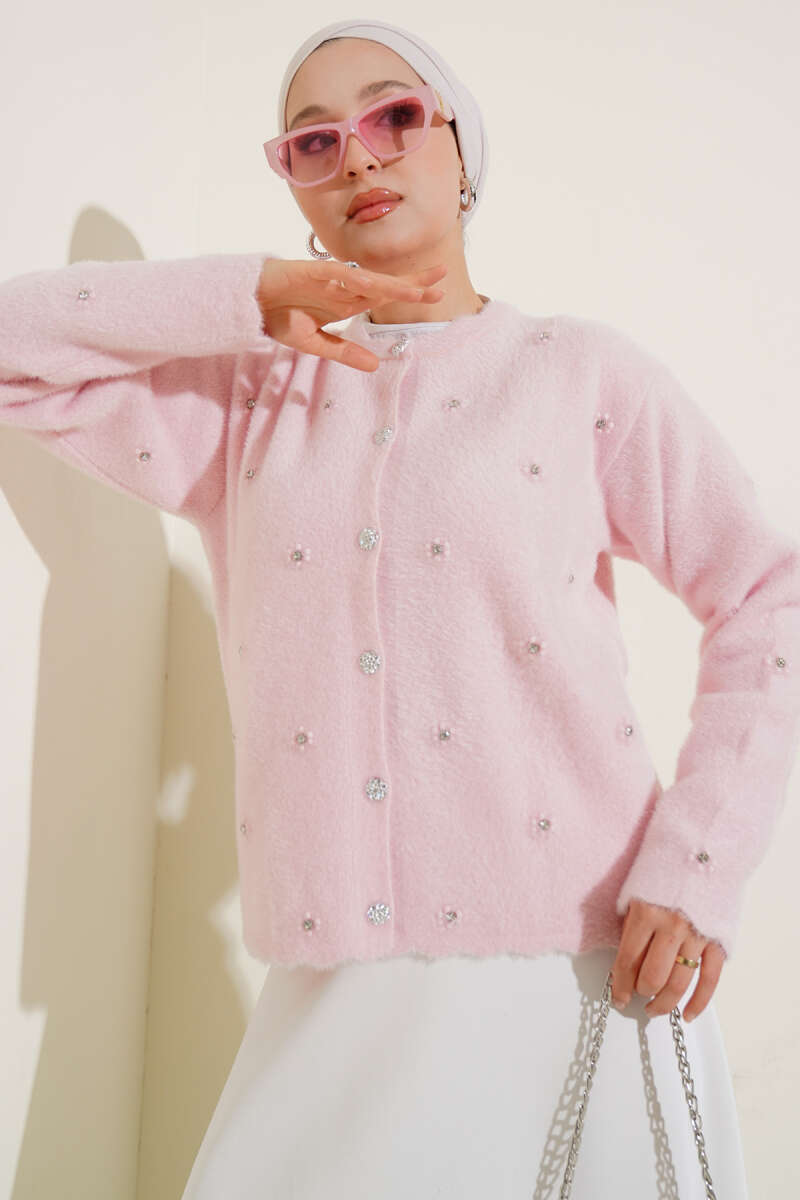 Elegant Knit Embellished Cardigan for Women