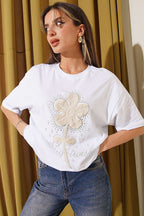 Taşlı Güpür Çiçekli T-shirt