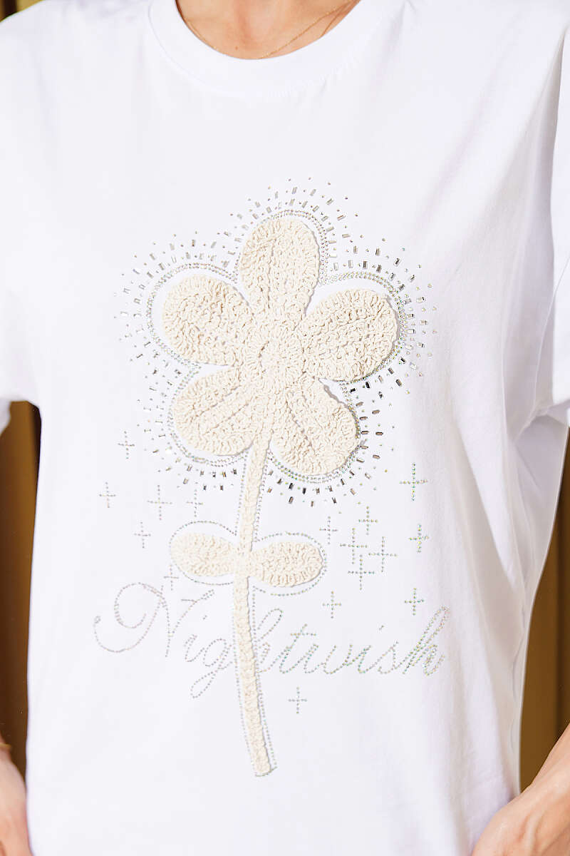 Taşlı Güpür Çiçekli T-shirt