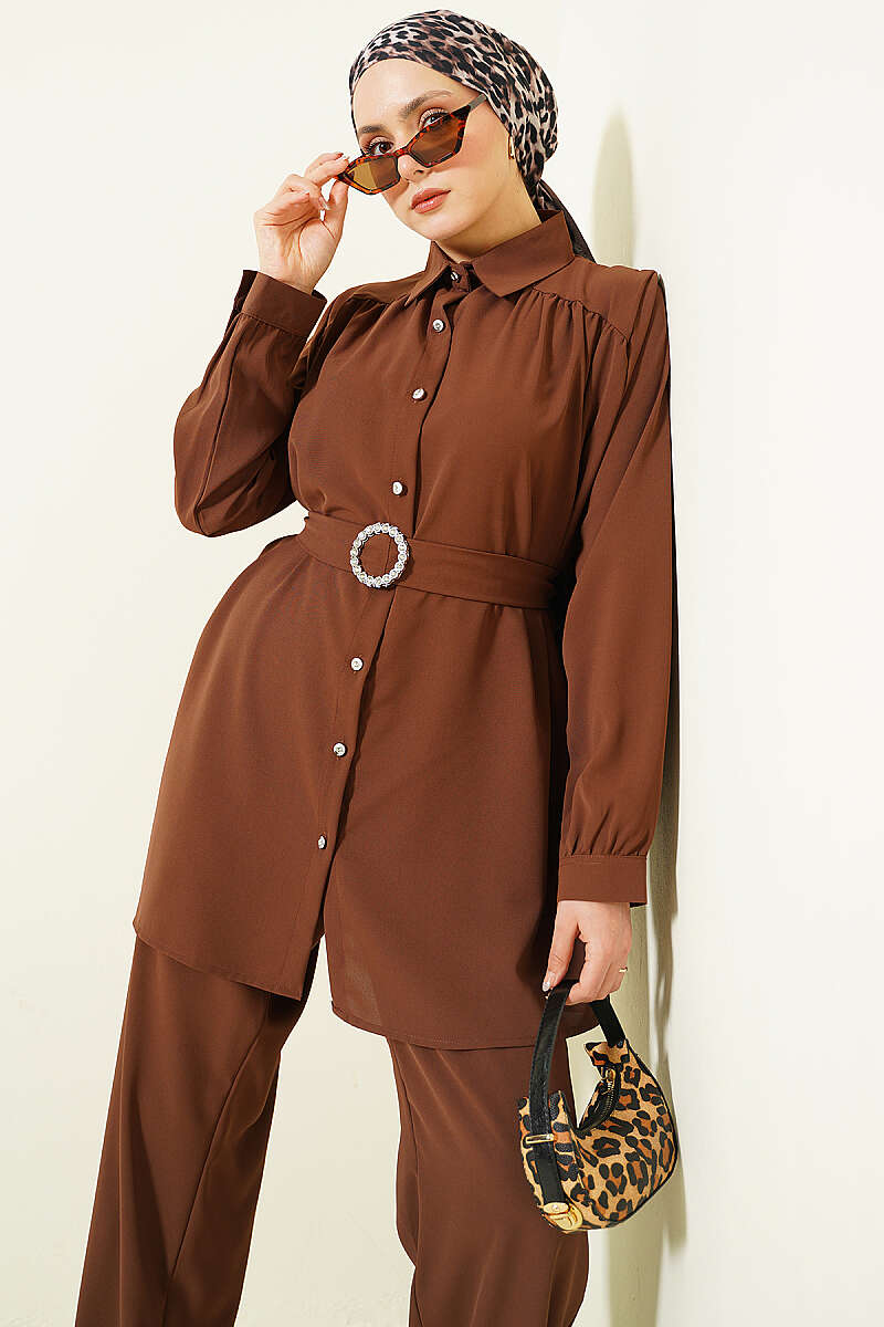 Taşlı Kemer Tokalı Kuşaklı İkili Takım