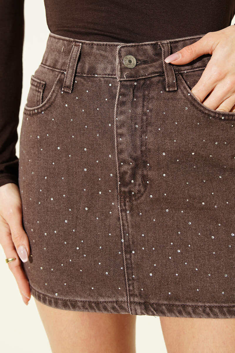 Taşlı Mini Kot Etek