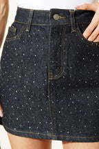 Taşlı Mini Kot Etek Lacivert