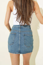 Taşlı Mini Kot Etek Mavi