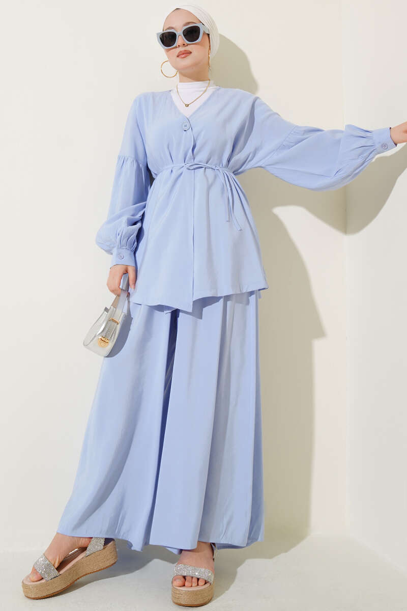 Tek Düğmeli Kuşaklı Oversize İkili Takım