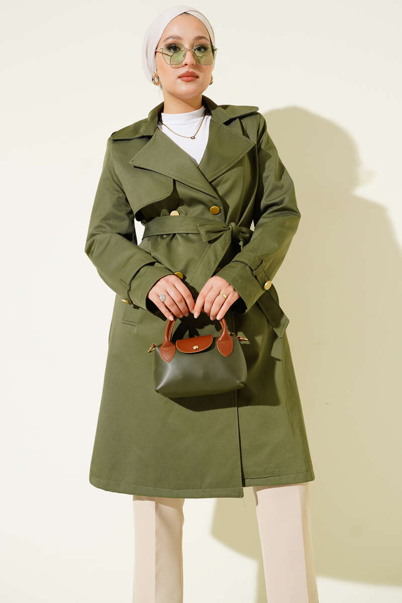 Tek Omuz Apoletli Kruvaze Trençkot