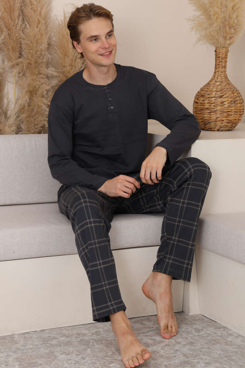 Three Button Plaid Men's Pajama Set