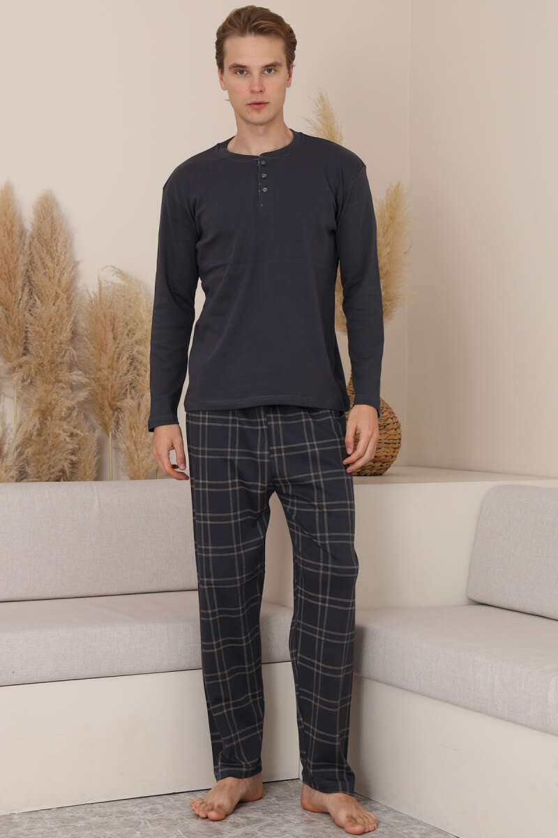Three Button Plaid Men's Pajama Set