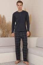Three Button Plaid Men's Pajama Set