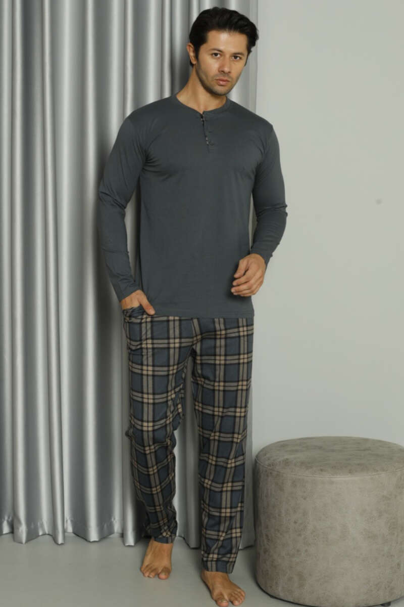 Three Button Plaid Men's Pajama Set