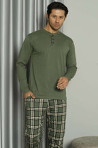 Three Button Plaid Men's Pajama Set