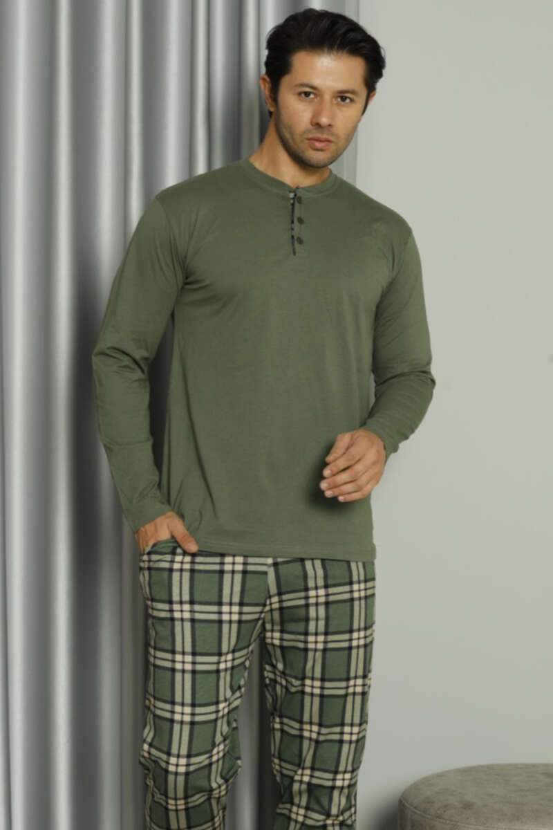 Three Button Plaid Men's Pajama Set