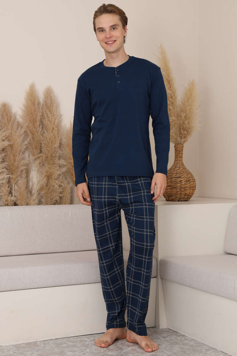 Three Button Plaid Men's Pajama Set