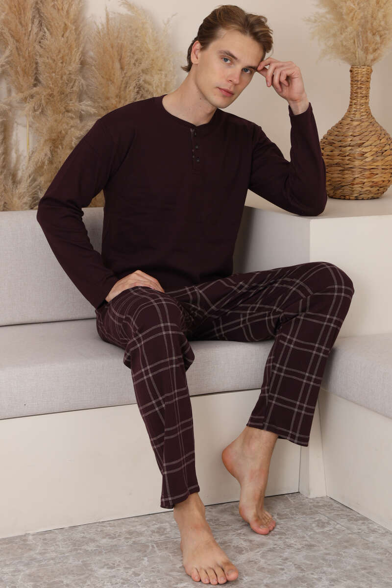 Three Button Plaid Men's Pajama Set