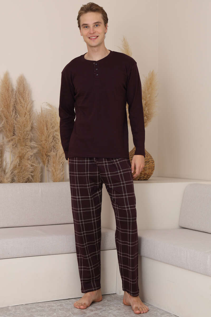 Three Button Plaid Men's Pajama Set