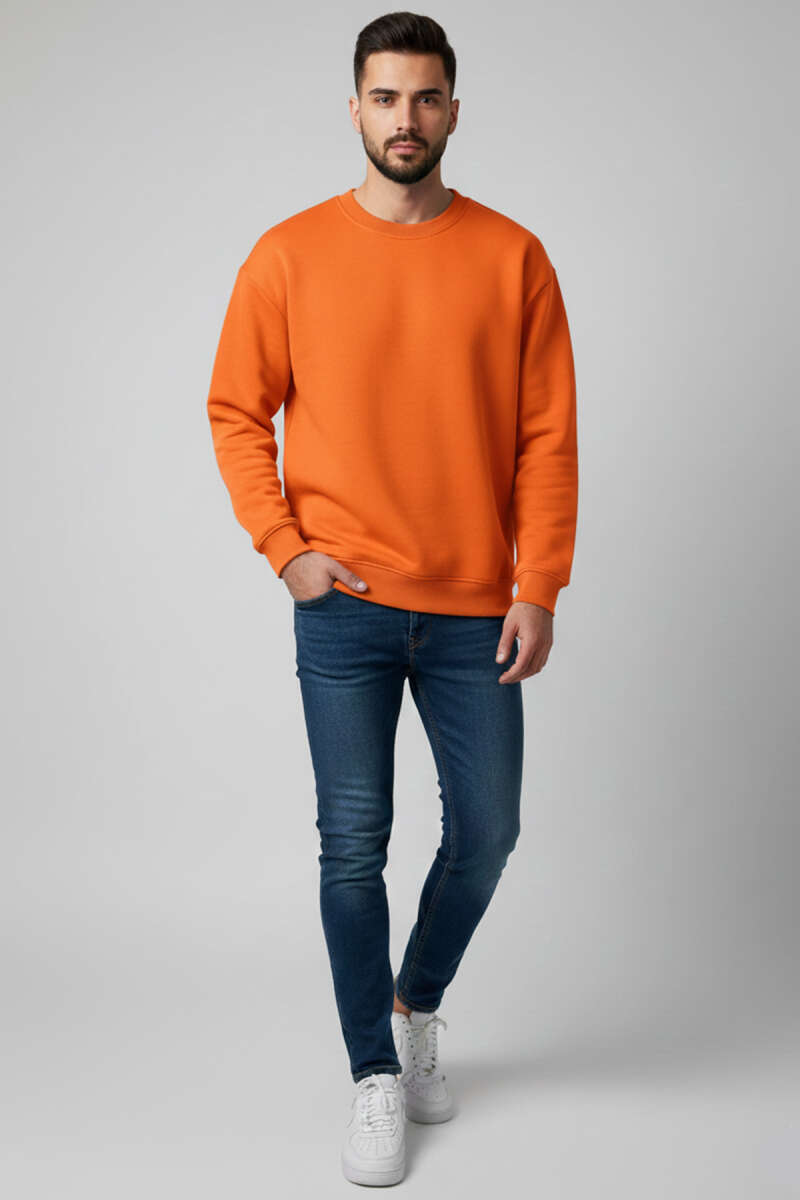 Üç İplik Bisiklet Yaka Erkek Sweatshirt