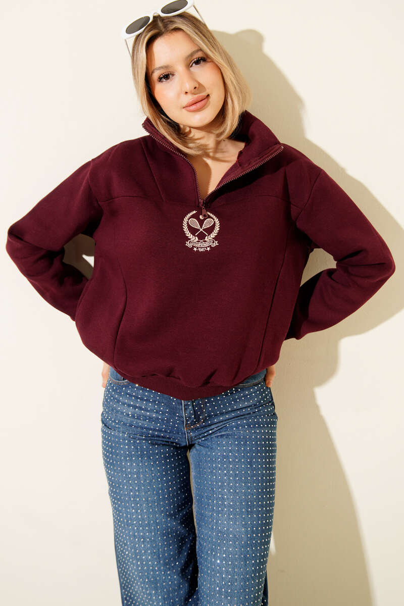 Üç İplik Dik Yaka Sweatshirt