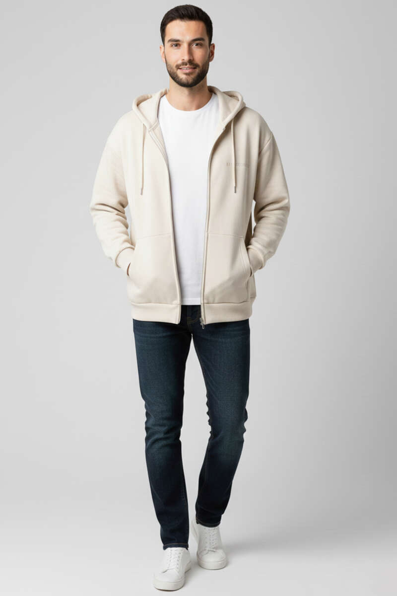 Üç İplik Fermuarlı Erkek Sweatshirt