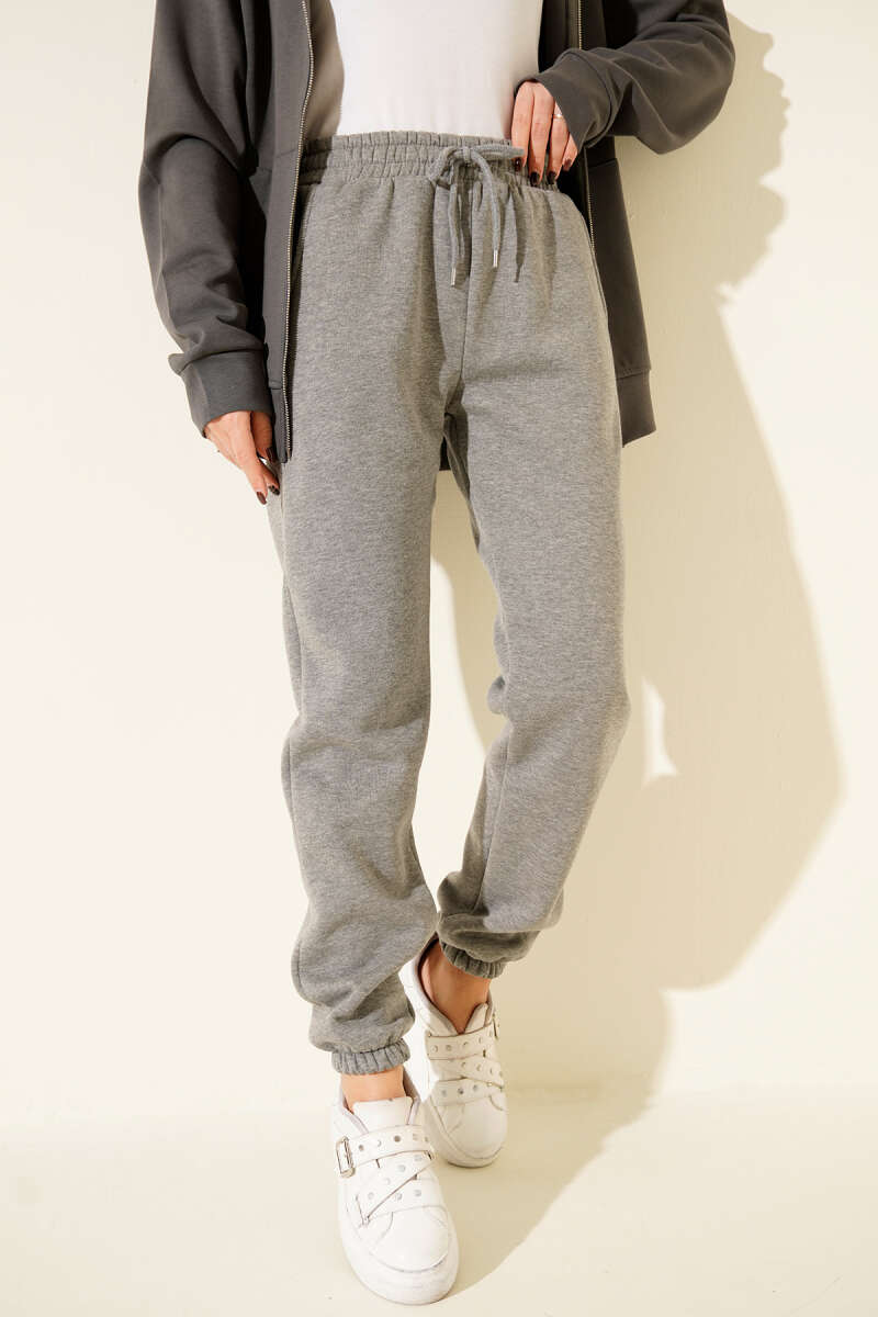 Üç İplik Lastikli Jogger Pantolon Füme