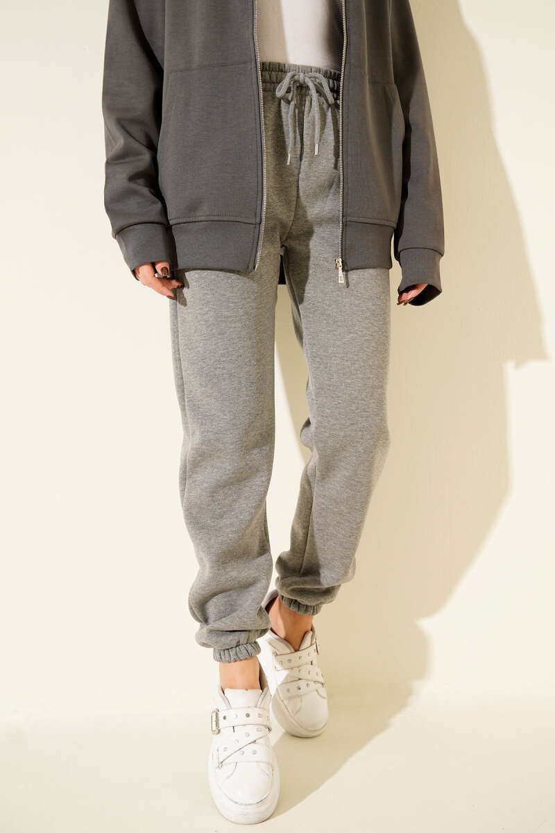 Üç İplik Lastikli Jogger Pantolon Füme