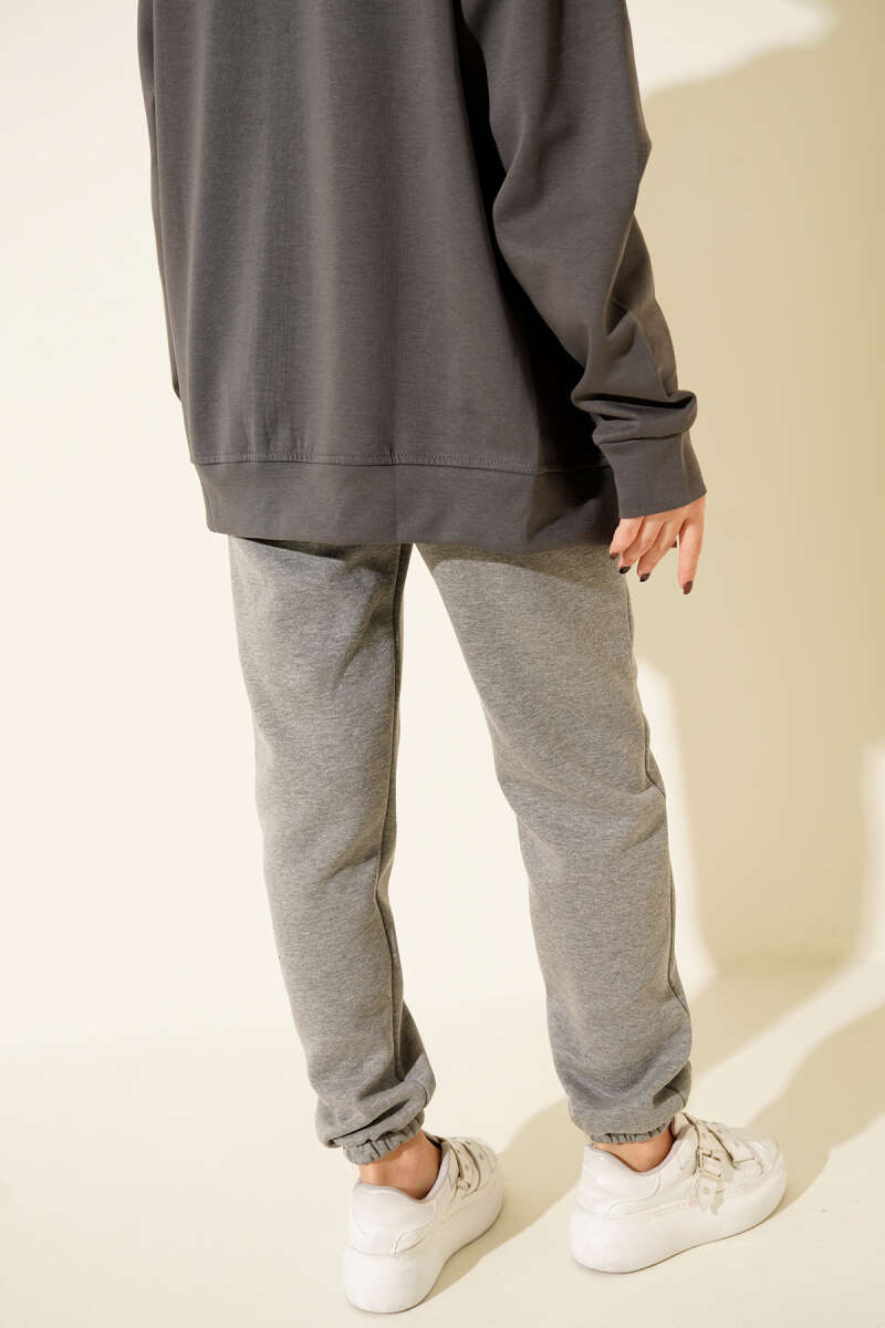 Üç İplik Lastikli Jogger Pantolon Füme