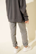 Üç İplik Lastikli Jogger Pantolon Füme
