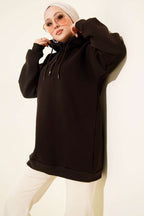 Üç İplik Yarım Çıtçıtlı Sweatshirt Acı Kahve