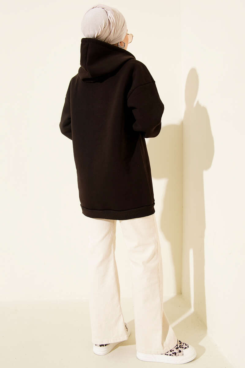 Üç İplik Yarım Çıtçıtlı Sweatshirt Acı Kahve
