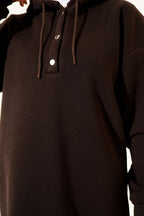 Üç İplik Yarım Çıtçıtlı Sweatshirt Acı Kahve