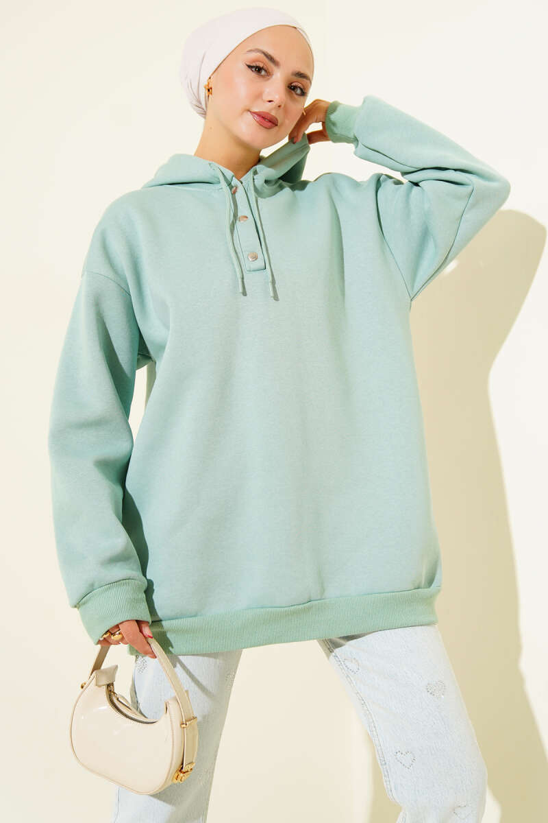 Üç İplik Yarım Çıtçıtlı Sweatshirt
