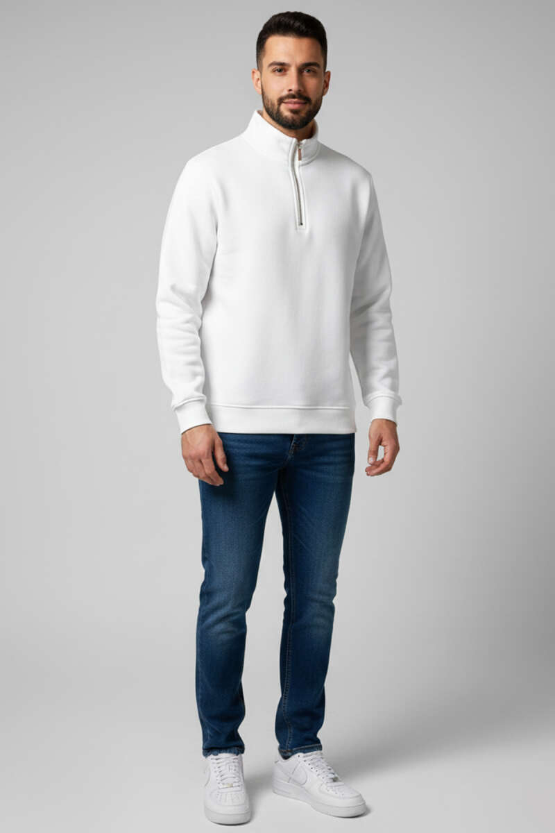 Üç İplik Yarım Fermuar Erkek Sweatshirt