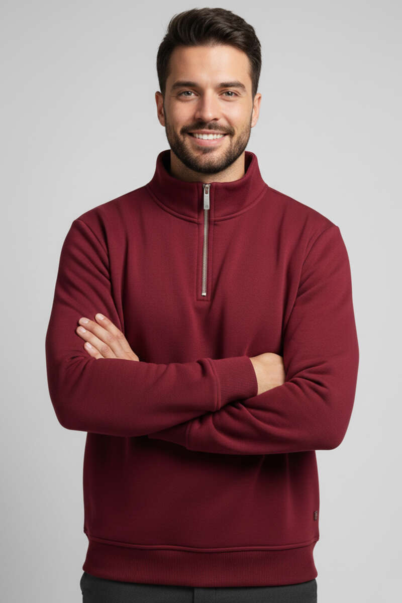 Üç İplik Yarım Fermuar Erkek Sweatshirt