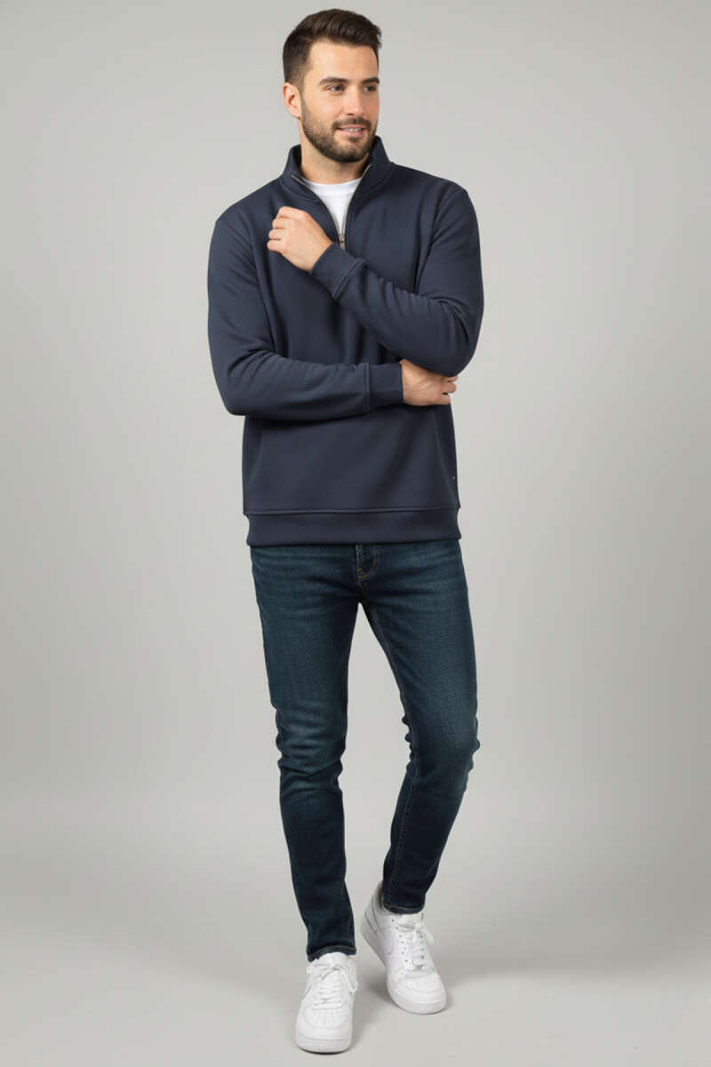 Üç İplik Yarım Fermuar Erkek Sweatshirt