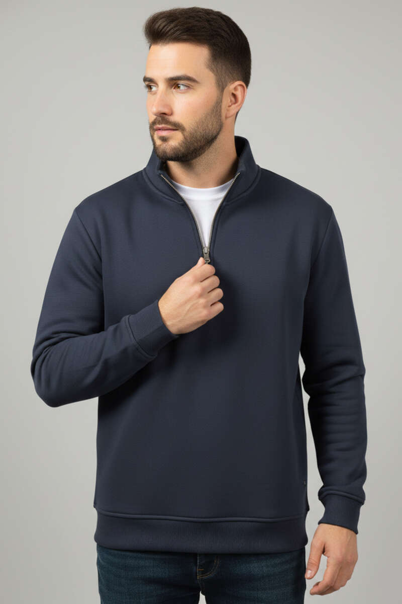 Üç İplik Yarım Fermuar Erkek Sweatshirt
