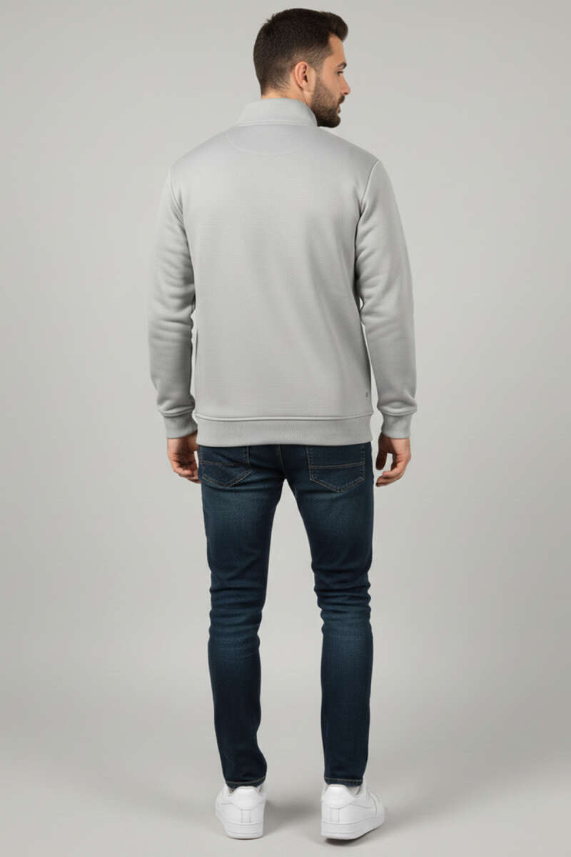 Üç İplik Yarım Fermuar Erkek Sweatshirt Gri