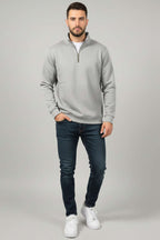 Üç İplik Yarım Fermuar Erkek Sweatshirt Gri
