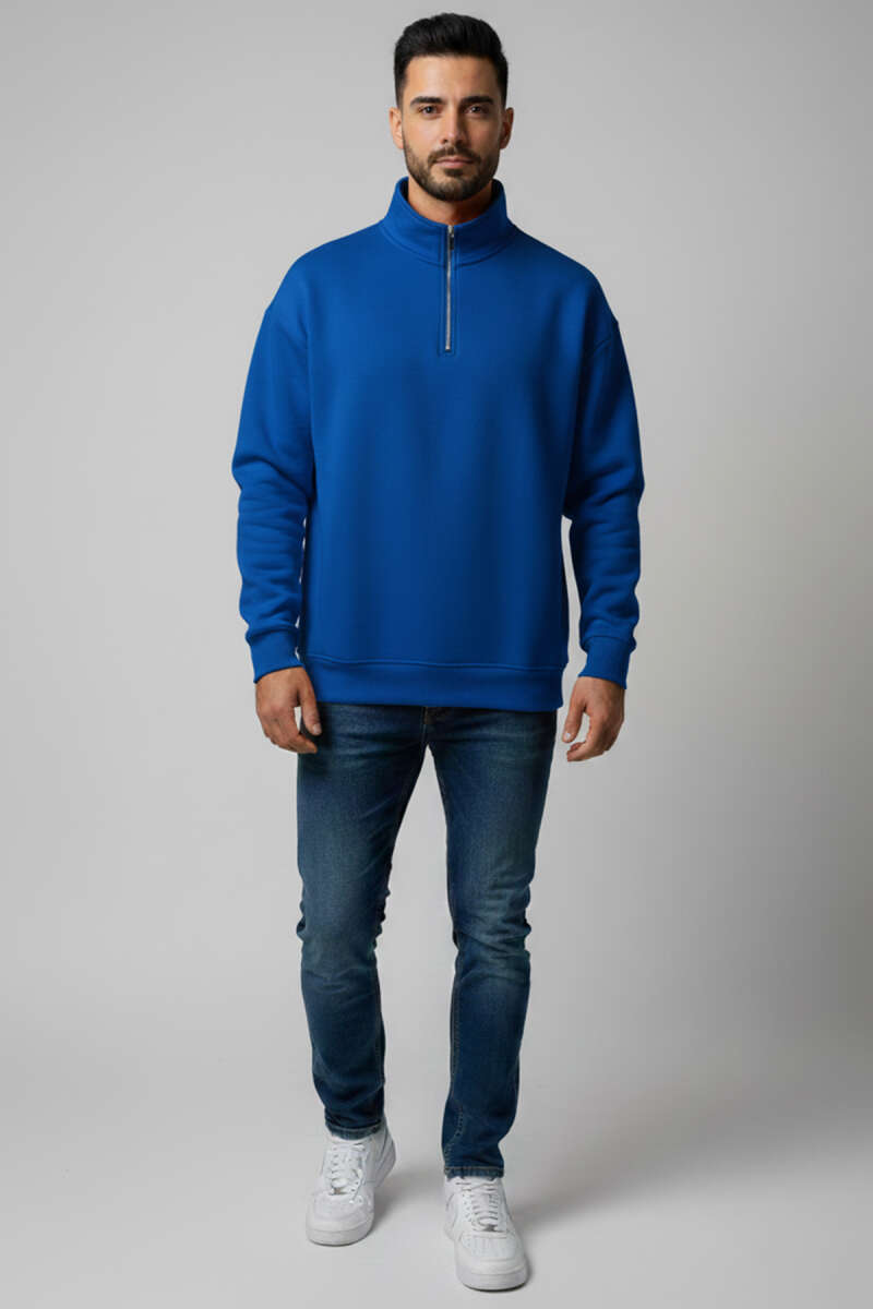Üç İplik Yarım Fermuar Erkek Sweatshirt