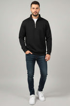 Üç İplik Yarım Fermuar Erkek Sweatshirt Siyah
