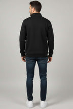 Üç İplik Yarım Fermuar Erkek Sweatshirt Siyah