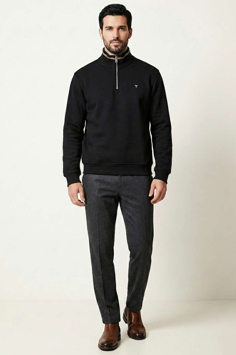 Üç İplik Yarım Fermuarlı Erkek Sweatshirt