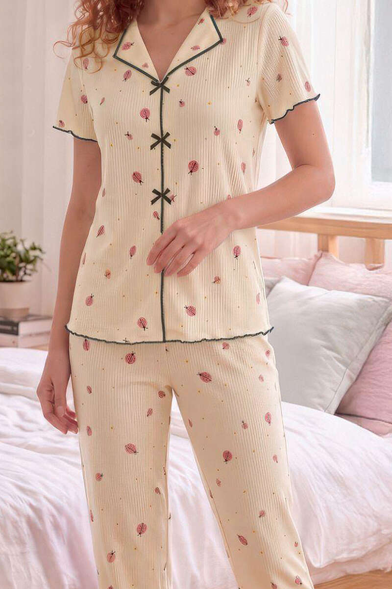 Uğur Böcekli Kısa Kollu Pijama Takımı Sarı