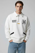 Universal Nakışlı Fermuarlı Erkek Sweatshirt
