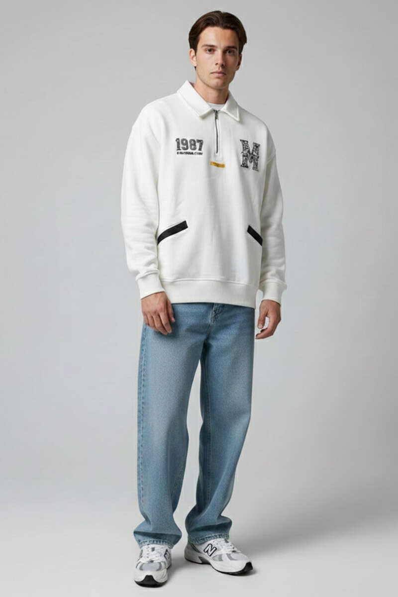 Universal Nakışlı Fermuarlı Erkek Sweatshirt